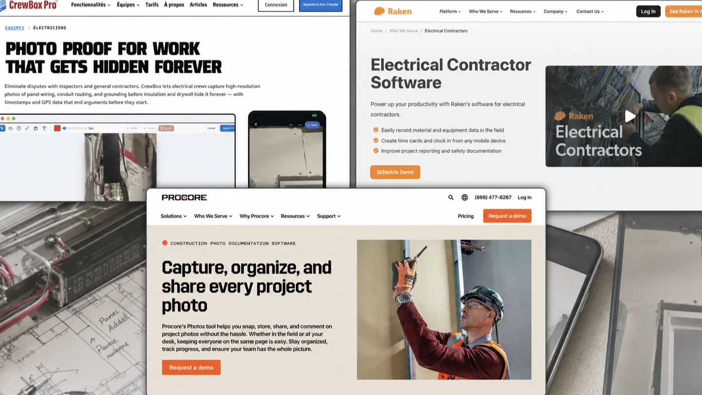 CrewBox, Raken, and Procore electrical field reporting platform overview