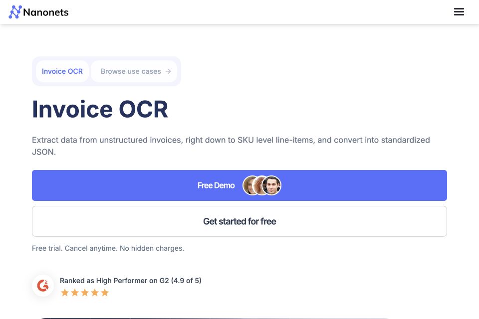 Nanonets Invoice OCR solution page