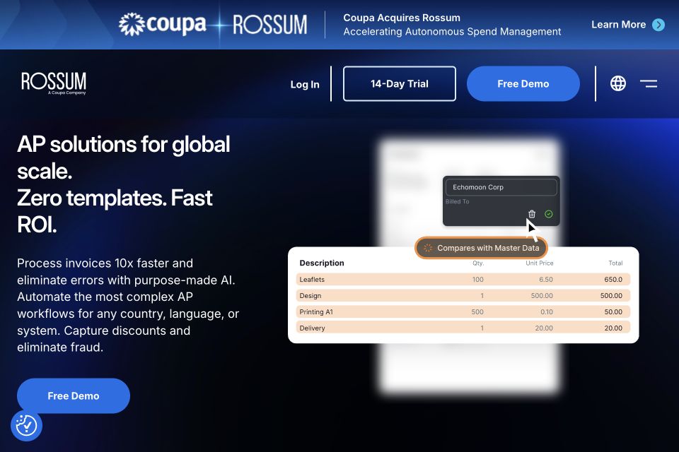 Rossum accounts-payable automation solution page