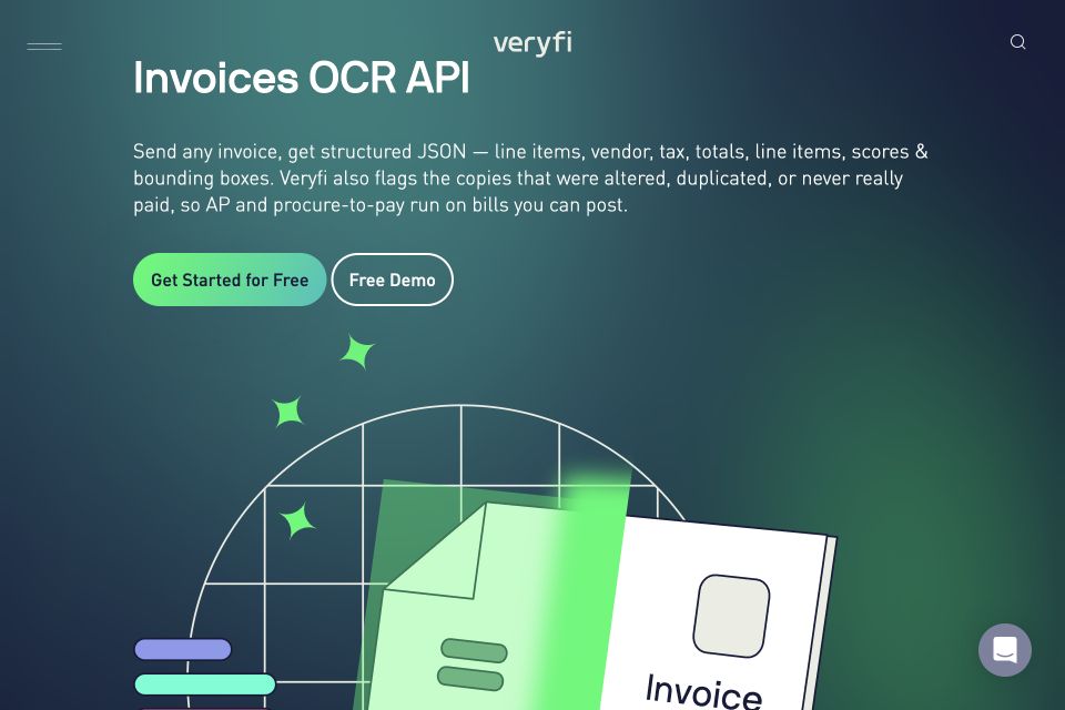 Veryfi Invoices OCR API solution page